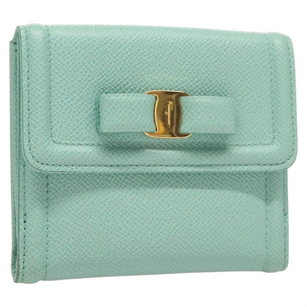【原宿店限定】サルヴァトーレフェラガモ Salvatore Ferragamo 財布 レザー ターコイズブルー ゴールド レディース 127952V