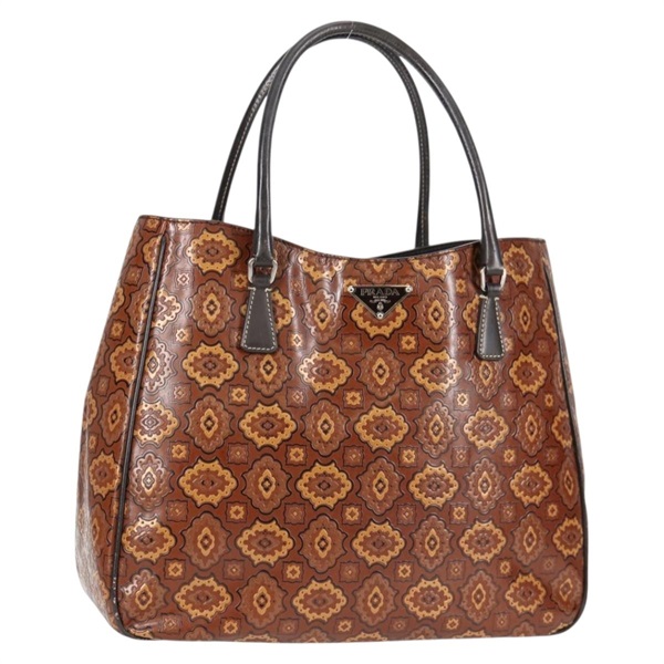 【原宿店限定】プラダ PRADA ハンドバッグ レザー ブラウン シルバー レディース yk19035V