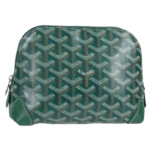 【原宿店限定】ゴヤール GOYARD ポーチ ヘリンボーン ヴァンドーム コスメティックポーチ レザー グリーン シルバー レディース 136822M