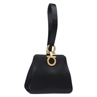 【原宿店限定】サルヴァトーレフェラガモ Salvatore Ferragamo ハンドバッグ ガンチーニ サテン ブラック ゴールド レディース 142124V