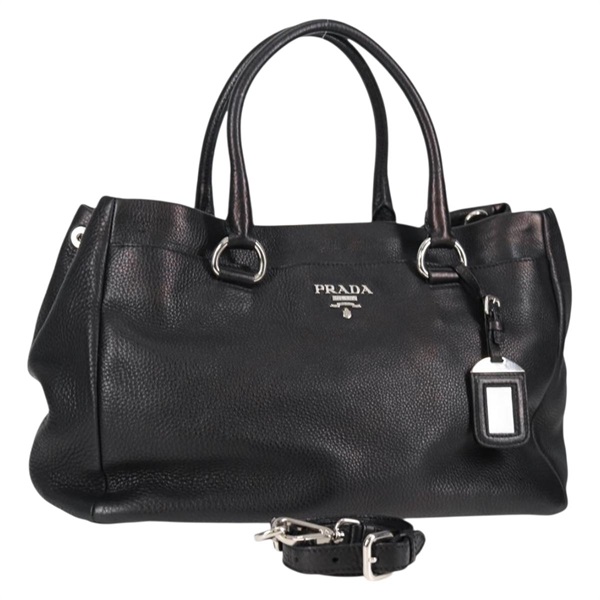 【原宿店限定】プラダ PRADA ハンドバッグ レザー 2way ブラック シルバー BR4393 レディース yk18771V