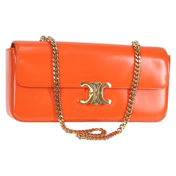 【原宿店限定】セリーヌ CELINE ショルダーバッグ トリオンフ クロード チェーン レザー ゴールド オレンジ レディース yk19090M