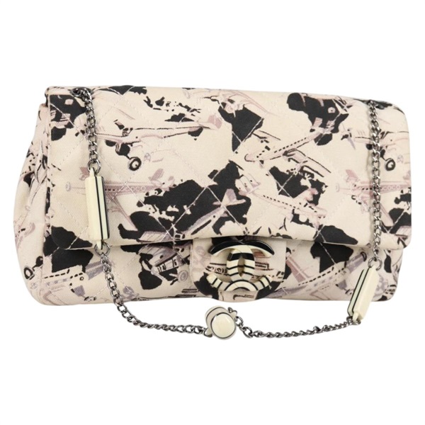 【原宿店限定】シャネル CHANEL ショルダーバッグ エアライン キャンバス ベージュ シルバー レディース 140904V