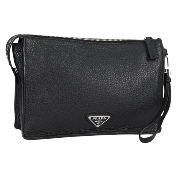 【原宿店限定】プラダ PRADA クラッチバッグ レザー ブラック シルバー 2VF006 レディース yk19468V
