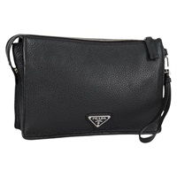 【原宿店限定】プラダ PRADA クラッチバッグ レザー ブラック シルバー 2VF006 レディース yk19468V