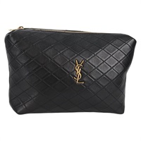 【原宿店限定】サンローラン SAINT LAURENT ポーチ ギャビー ラムスキン ブラック ゴールド レディース yk19422M