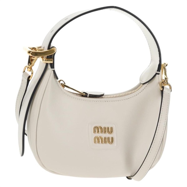 【原宿店限定】ミュウ ミュウ Miu Miu ハンドバッグ レザー 2way ホワイト ゴールド レディース 128194M