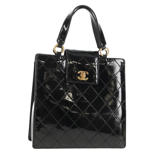 【原宿店限定】シャネル CHANEL ハンドバッグ マトラッセ パテントレザー ブラック シルバー レディース 143165V