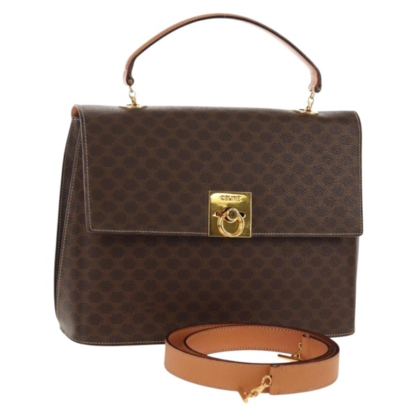 【原宿店限定】セリーヌ CELINE ハンドバッグ マカダムキャンバス PVCレザー 2way ブラウン ゴールド レディース am9343V
