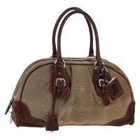【原宿店限定】プラダ PRADA ハンドバッグ キャンバス レザー ベージュ ブラウン レディース 146593V