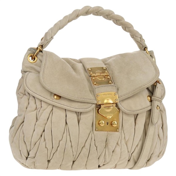 【原宿店限定】ミュウ ミュウ Miu Miu ハンドバッグ マテラッセ スエード 2way ライトベージュ ゴールド レディース yk19684V