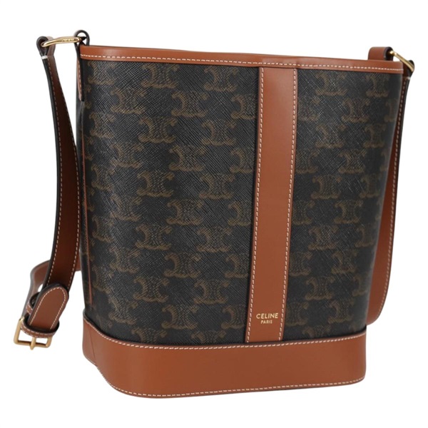 【原宿店限定】セリーヌ CELINE スモールバケット ショルダーバッグ トリオンフ PVCレザー ブラック ゴールド レディース 135273M