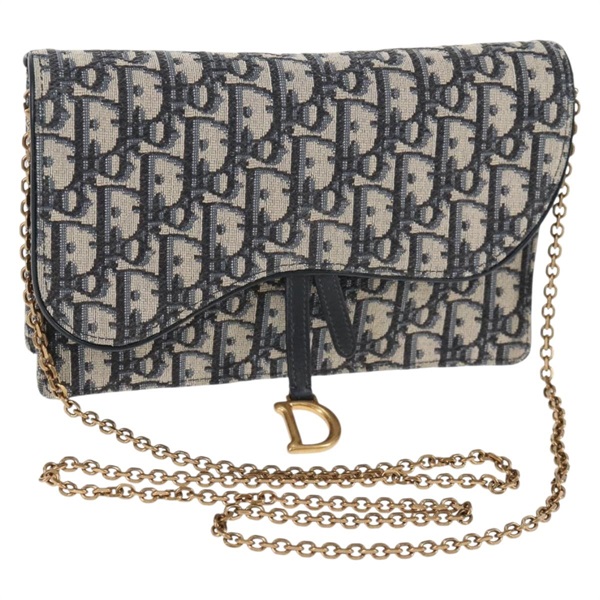 【原宿店限定】クリスチャンディオール Christian Dior ショルダーバッグ オブリーク トロッターキャンバス チェーン ネイビー ゴールド レディース 139042M