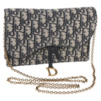 【原宿店限定】クリスチャンディオール Christian Dior ショルダーバッグ オブリーク トロッターキャンバス チェーン ネイビー ゴールド レディース 139042M