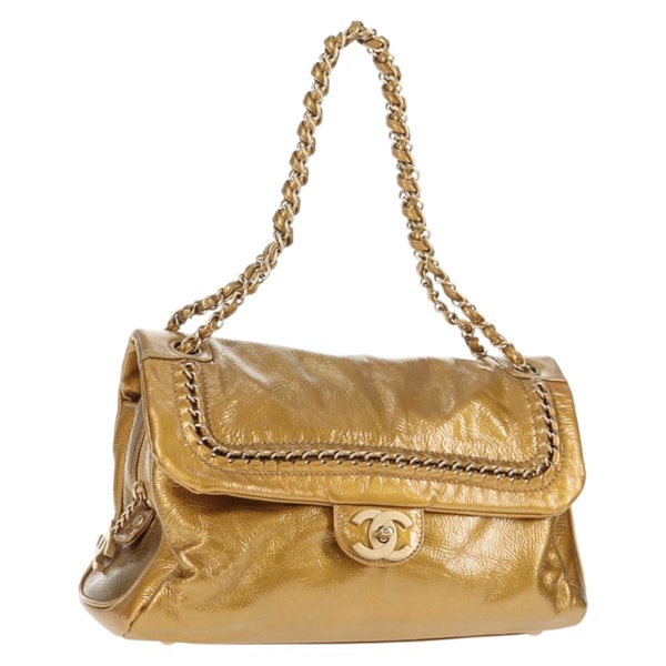 【原宿店限定】シャネル CHANEL ショルダーバッグ チェーン エナメル ゴールド レディース 137154V