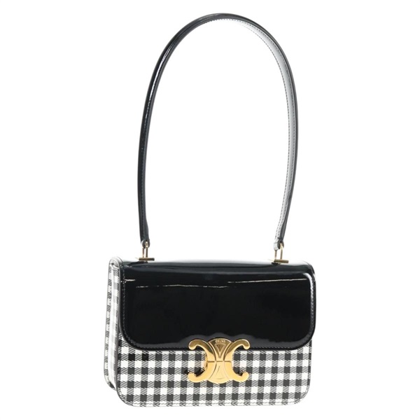 【原宿店限定】セリーヌ CELINE ティーンギャランス ショルダーバッグ パテントレザー ブラック ゴールド レディース 139267M