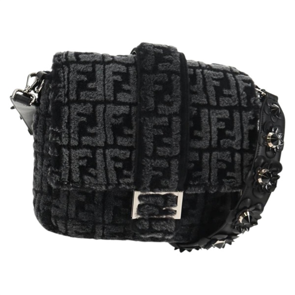 【原宿店限定】フェンディ FENDI バゲット メッセンジャー ミディアム ショルダーバッグ ズッカキャンバス ブラック シルバー レディース 141163M