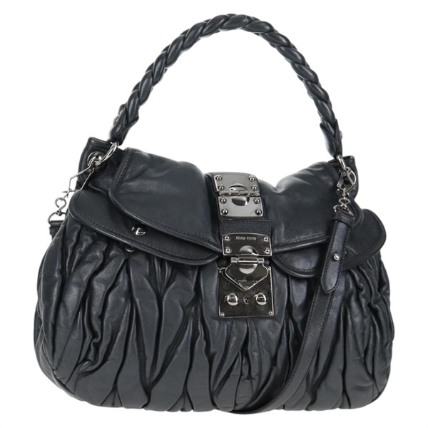 【原宿店限定】ミュウ ミュウ Miu Miu ショルダーバッグ マテラッセ レザー 2way ブラック シルバー レディース 143194V