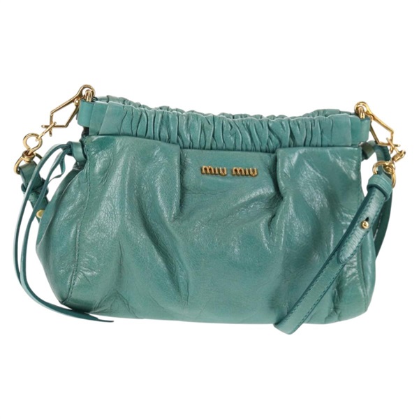 【原宿店限定】ミュウ ミュウ Miu Miu ショルダーバッグ レザー グリーン ゴールド レディース 143786V