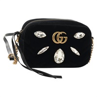 【原宿店限定】グッチ GUCCI ショルダーバッグ GGマーモント チェーン ベロア ブラック ゴールド 448065 レディース 145252M