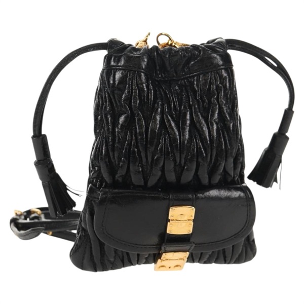 【原宿店限定】ミュウ ミュウ Miu Miu ショルダーバッグ マテラッセ チェーン ショルダーポーチ レザー ブラック ゴールド レディース 145557V