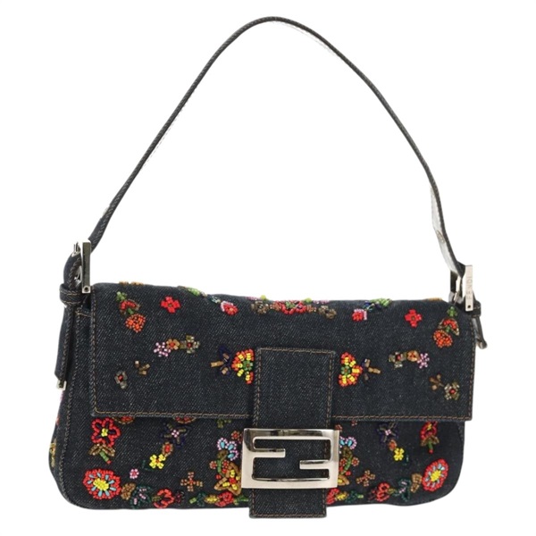 【原宿店限定】フェンディ FENDI ショルダーバッグ マンマバゲット ビーズ デニム ネイビー レディース ki6105V