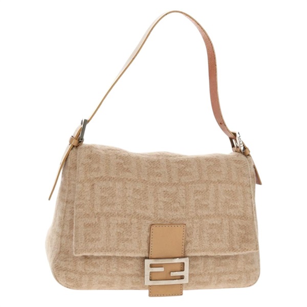 【原宿店限定】フェンディ FENDI マンマバゲット ショルダーバッグ ズッカキャンバス ウール ベージュ シルバー レディース 146836V