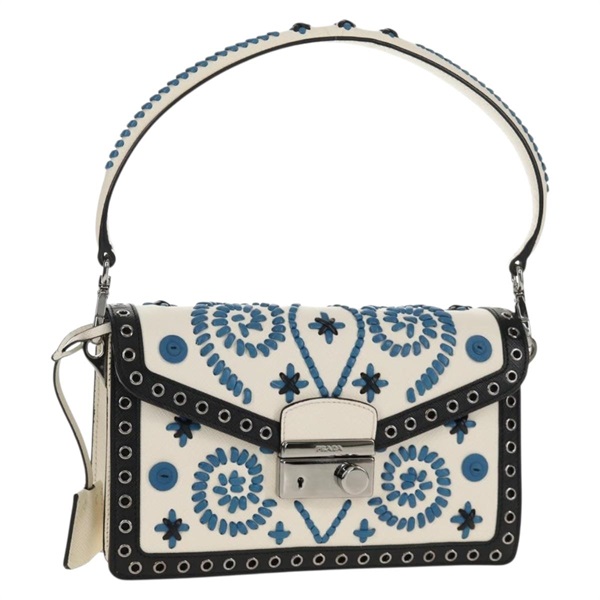 【原宿店限定】プラダ PRADA ショルダーバッグ サフィアーノレザー ホワイト シルバー レディース 147525V