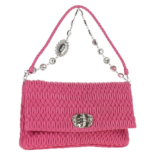 【原宿店限定】ミュウ ミュウ Miu Miu ショルダーバッグ マテラッセ ビジュー レザー ピンク ゴールド レディース yk19712V