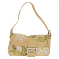 【原宿店限定】フェンディ FENDI マンマバゲット ショルダーバッグ フラワー レザー ベージュ シルバー レディース yk19724V