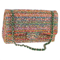 シャネル CHANEL デカマトラッセ ショルダーバッグ チェーン ダブルフラップ コットン マルチカラー ゴールド レディース 128941SM