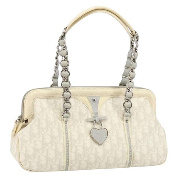 【原宿店限定】クリスチャンディオール Christian Dior トートバッグ トロッターキャンバス チェーン ロマンティック PVC ホワイト レディース 144916V