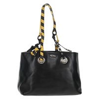 【原宿店限定】ミュウ ミュウ Miu Miu トートバッグ レザー ブラック シルバー レディース 145940V