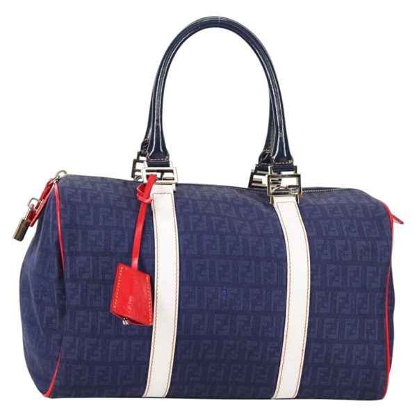 【原宿店限定】フェンディ FENDI ボストンバッグ ズッキーノキャンバス ネイビー ゴールド レディース 141159V