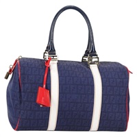 【原宿店限定】フェンディ FENDI ボストンバッグ ズッキーノキャンバス ネイビー ゴールド レディース 141159V