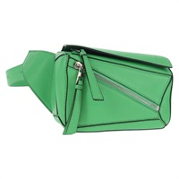 【原宿店限定】ロエベ LOEWE ウエストバッグ パズルバッグ アナグラム レザー グリーン シルバー レディース 128181M