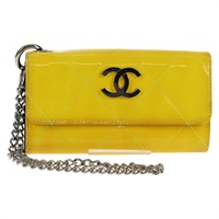 【原宿店限定】シャネル CHANEL 財布 マトラッセ チェーン パテントレザー イエロー シルバー レディース 143166V