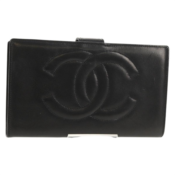 【原宿店限定】シャネル CHANEL 長財布 ラムスキン ブラック ゴールド レディース am9207V
