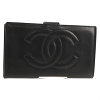 【原宿店限定】シャネル CHANEL 長財布 ラムスキン ブラック ゴールド レディース am9207V