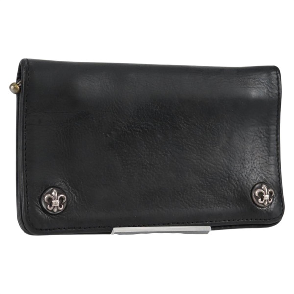 【原宿店限定】クロムハーツ Chrome Hearts コンパクトウォレット 財布 1ジップウォレットフレアボタン レザー ブラック レディース 134689M