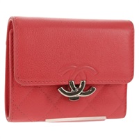 【原宿店限定】シャネル CHANEL コンパクトウォレット 財布 マトラッセ キャビアスキン ピンク レディース 143012M