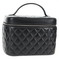 【原宿店限定】シャネル CHANEL ポーチ マトラッセ バニティ ラムスキン ブラック シルバー レディース 142565M