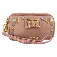 【原宿店限定】ミュウ ミュウ Miu Miu ポーチ レザー ベージュ ゴールド レディース 144819V