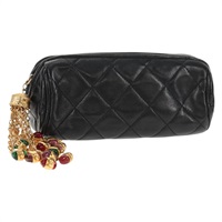 【原宿店限定】シャネル CHANEL グリボア ポーチ マトラッセ ラムスキン ブラック ゴールド レディース 146354V