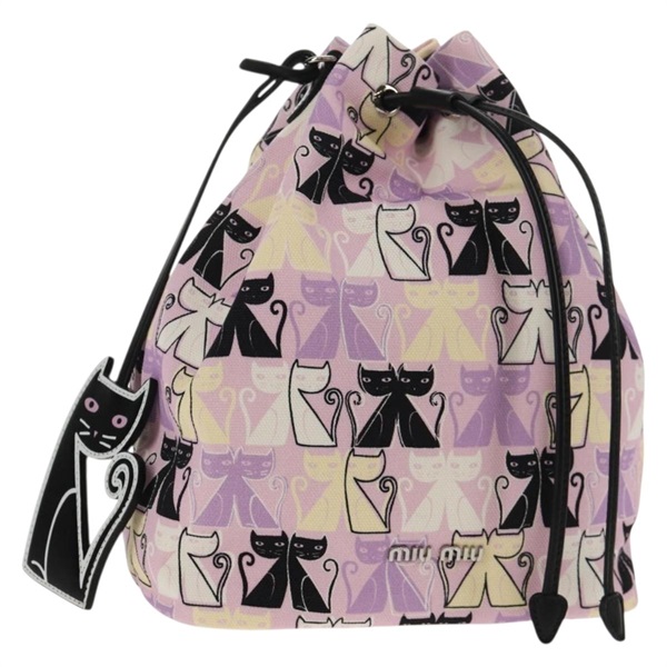 【原宿店限定】ミュウ ミュウ Miu Miu ポーチ CANAPA CATS キャンバス ピンク シルバー レディース sw1573M