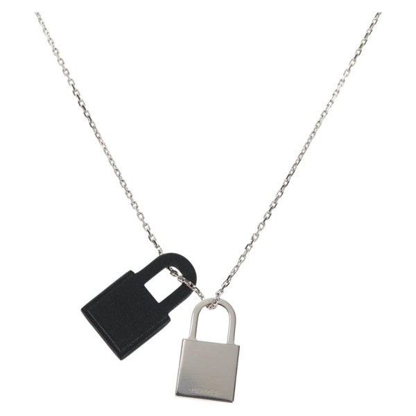 【原宿店限定】エルメス HERMES オーケリーPM ネックレス メタル レザー シルバー ブラック レディース 130685M