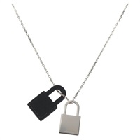 【原宿店限定】エルメス HERMES オーケリーPM ネックレス メタル レザー シルバー ブラック レディース 130685M