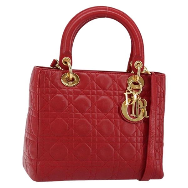 【原宿店限定】クリスチャンディオール Christian Dior カナージュ ハンドバッグ レディディオール ラムスキン 2way レッド ゴールド レディース 121325V