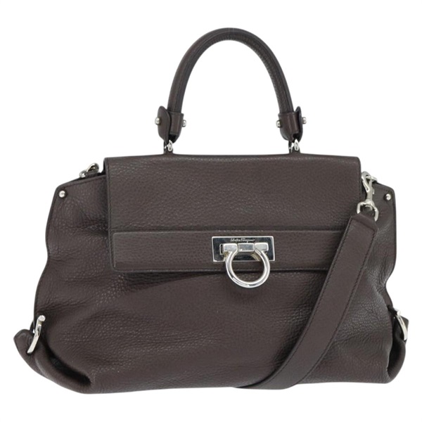 【原宿店限定】サルヴァトーレフェラガモ Salvatore Ferragamo ハンドバッグ ガンチーニ ソフィア レザー 2way ダークブラウン シルバー レディース 130806V