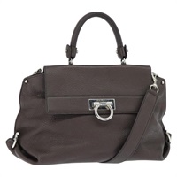 【原宿店限定】サルヴァトーレフェラガモ Salvatore Ferragamo ハンドバッグ ガンチーニ ソフィア レザー 2way ダークブラウン シルバー レディース 130806V